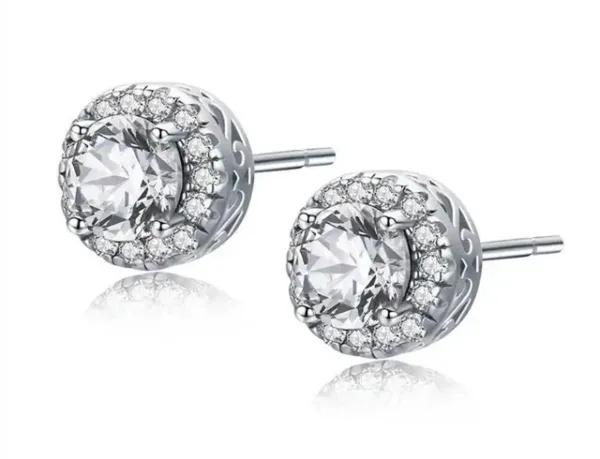 Sea Blue CZ 925 Sterling Silver Stud Earrings - Image 2