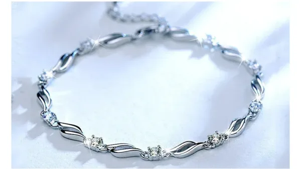 Sterling Silver Crystal Bracelet Chain For Women - Image 2