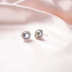 ASHIQI Handmade Real 925 Sterling Silver Stud Unusual Earrings Trendy for Women Natural Freshwater Pearl Jewelry Gift