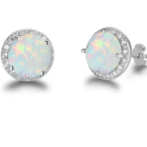 Opal Silver Stud Earrings with Cubic Zirconia