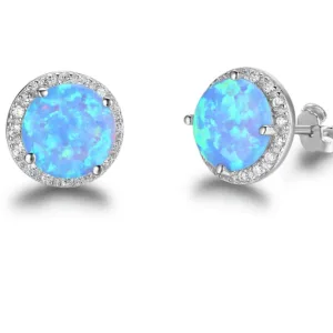 Opal Silver Stud Earrings with Cubic Zirconia