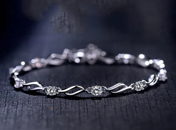Sterling Silver Crystal Bracelet Chain For Women - Image 4