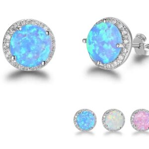 Opal Silver Stud Earrings Zirconia