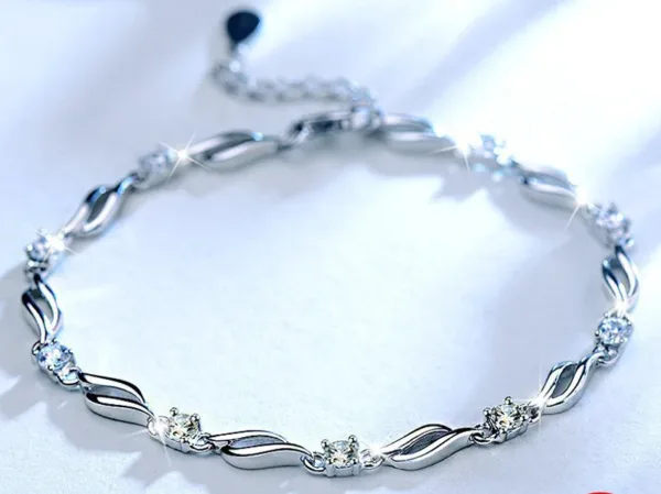Sterling Silver Crystal Bracelet Chain For Women - Image 3
