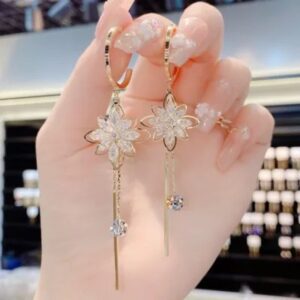 Crystal Flower Tassel Drop Earrings