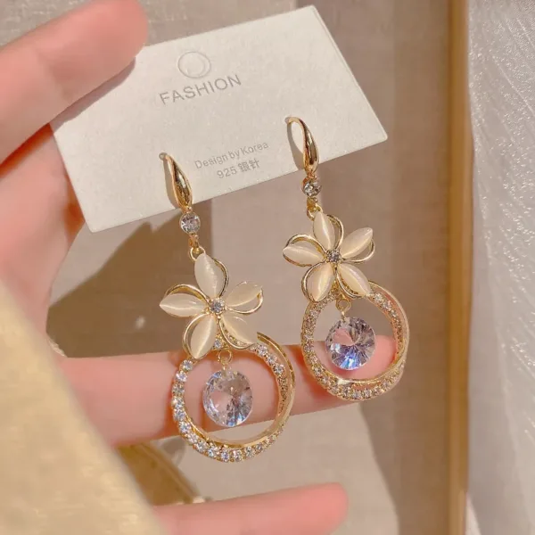 Crystal Flower Tassel Drop Earrings 