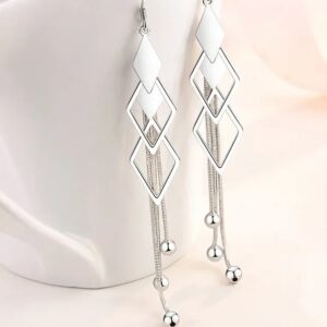 Gorgeous Silver Geometric Long Tassel Drop Earrings