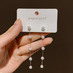 Korean Long Tassel Pearl Dangle Earrings for Women Luxury Full Rhinestone Gold Color Drop Earrings Wedding Party Jewelry Gift - Gold-06