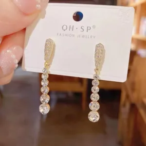 Korean Long Tassel Pearl Dangle Earrings for Women Luxury Full Rhinestone Gold Color Drop Earrings Wedding Party Jewelry Gift - Gold-11