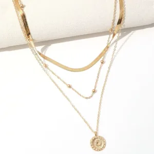 Three Layer Flat Snake Chain Pendant Necklace