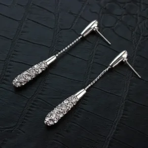 Korean Long Tassel Pearl Dangle Earrings for Women Luxury Full Rhinestone Gold Color Drop Earrings Wedding Party Jewelry Gift - Silver-03
