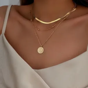 Three Layer Flat Snake Chain Pendant Necklace