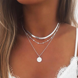 Three Layer Flat Snake Chain  Necklace