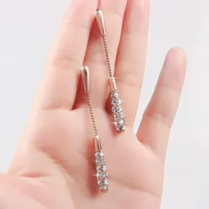 Korean Long Tassel Pearl Dangle Earrings for Women Luxury Full Rhinestone Gold Color Drop Earrings Wedding Party Jewelry Gift - Rose Gold-03